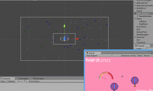 The balloon disposal and generation as seen in the editor - white boxes are boundaries, yellow boxes are minimum spawn distances